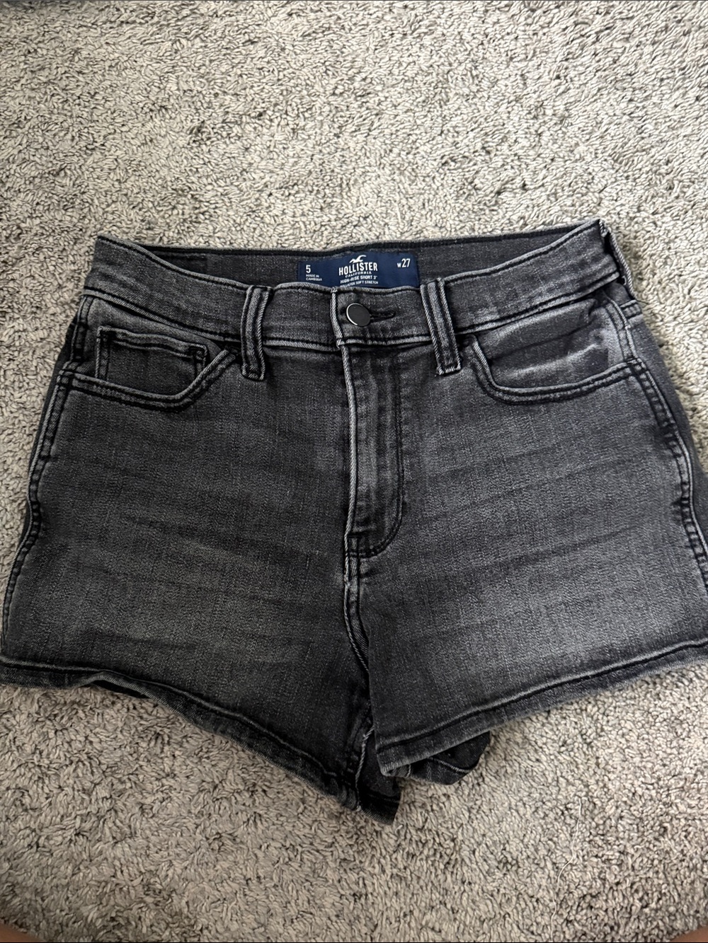 Hollister Women's Black Wash Denim High-Rise Shorts